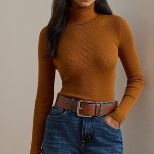 Casual Corner Tan Knit Ribbed Turtleneck Sweater